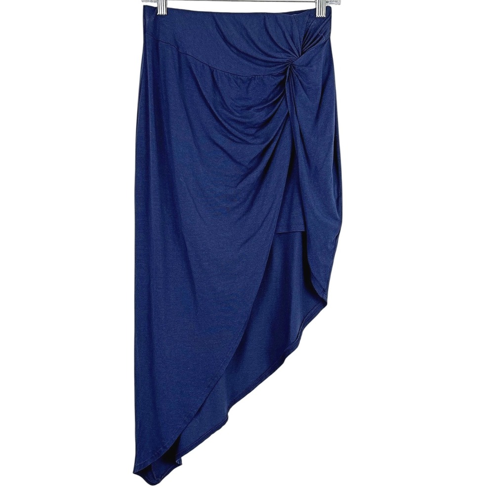 Astr Navy Blue Asymmetrical Knot-Detail Midi Skirt